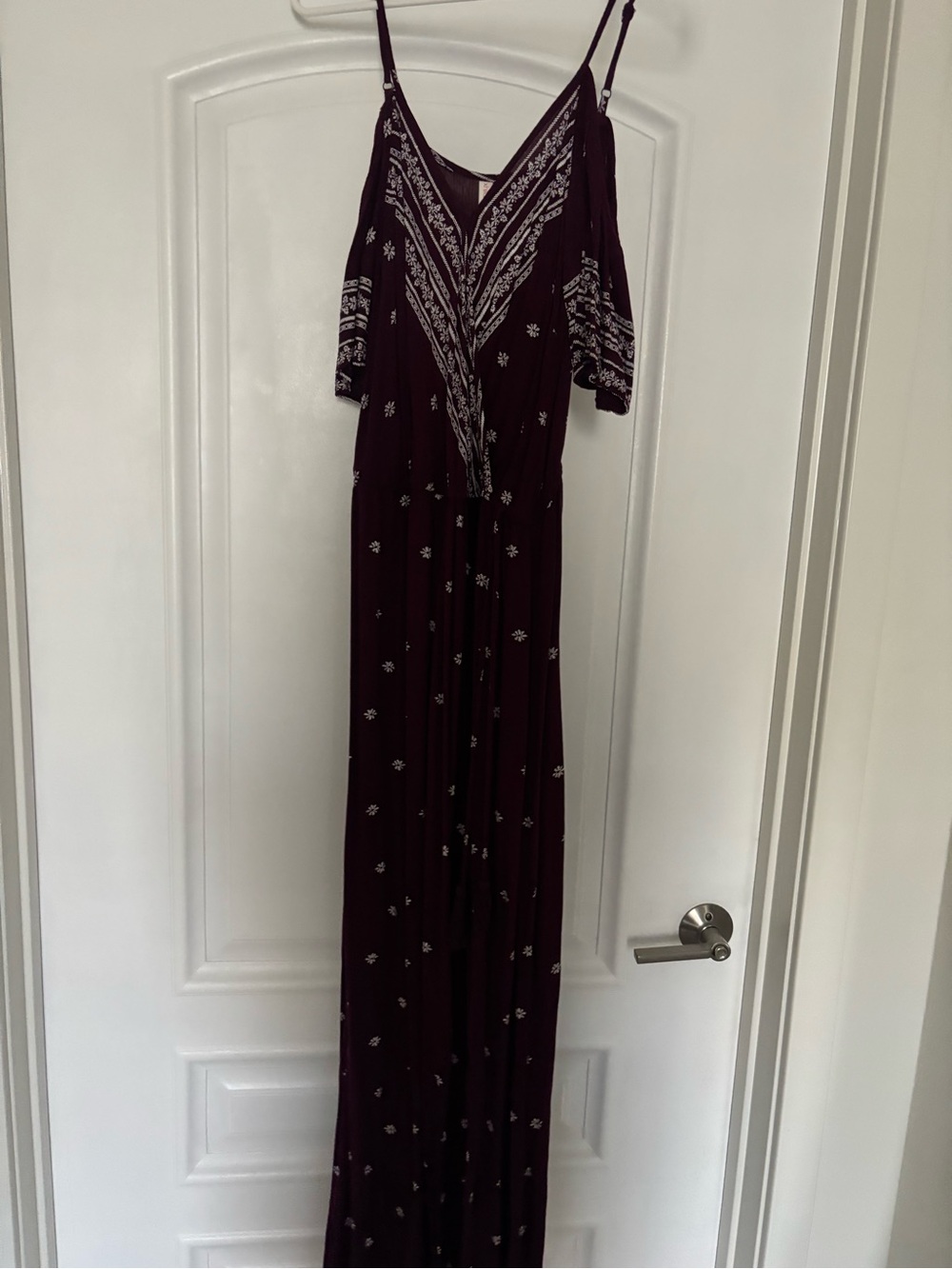 Women's Burgundy Floral Cold-Shoulder Maxi Dress